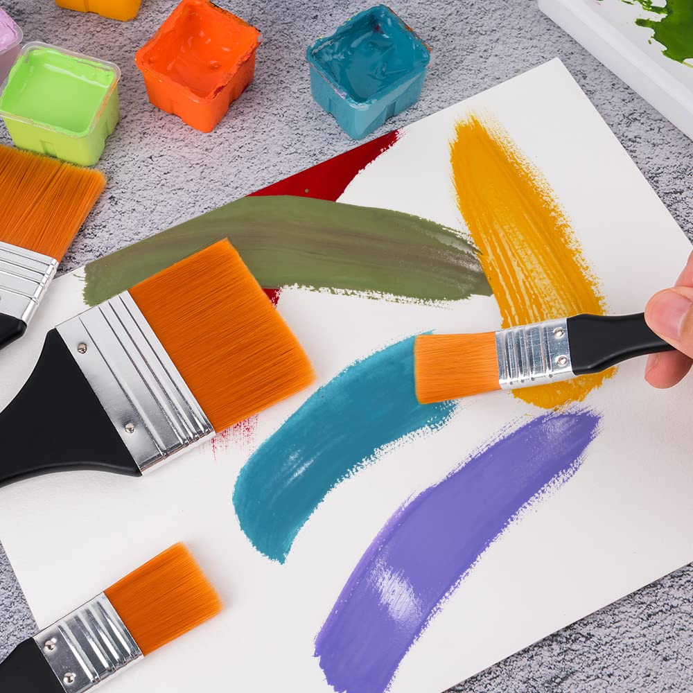 LIGHTWISH Set of 7 Flat Paint Brushes for Applying Gesso, Acrylic Paint, Oil Paint, Watercolor LIGHTWISH