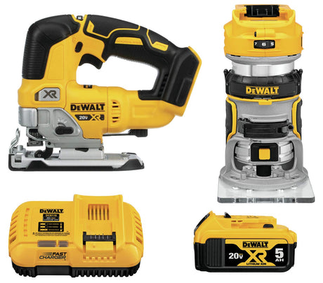 DEWALT 20V MAX Router Tool and Jig Saw, Cordless Woodworking 2-Tool Set with Battery and Charger (DCK201P1) DEWALT