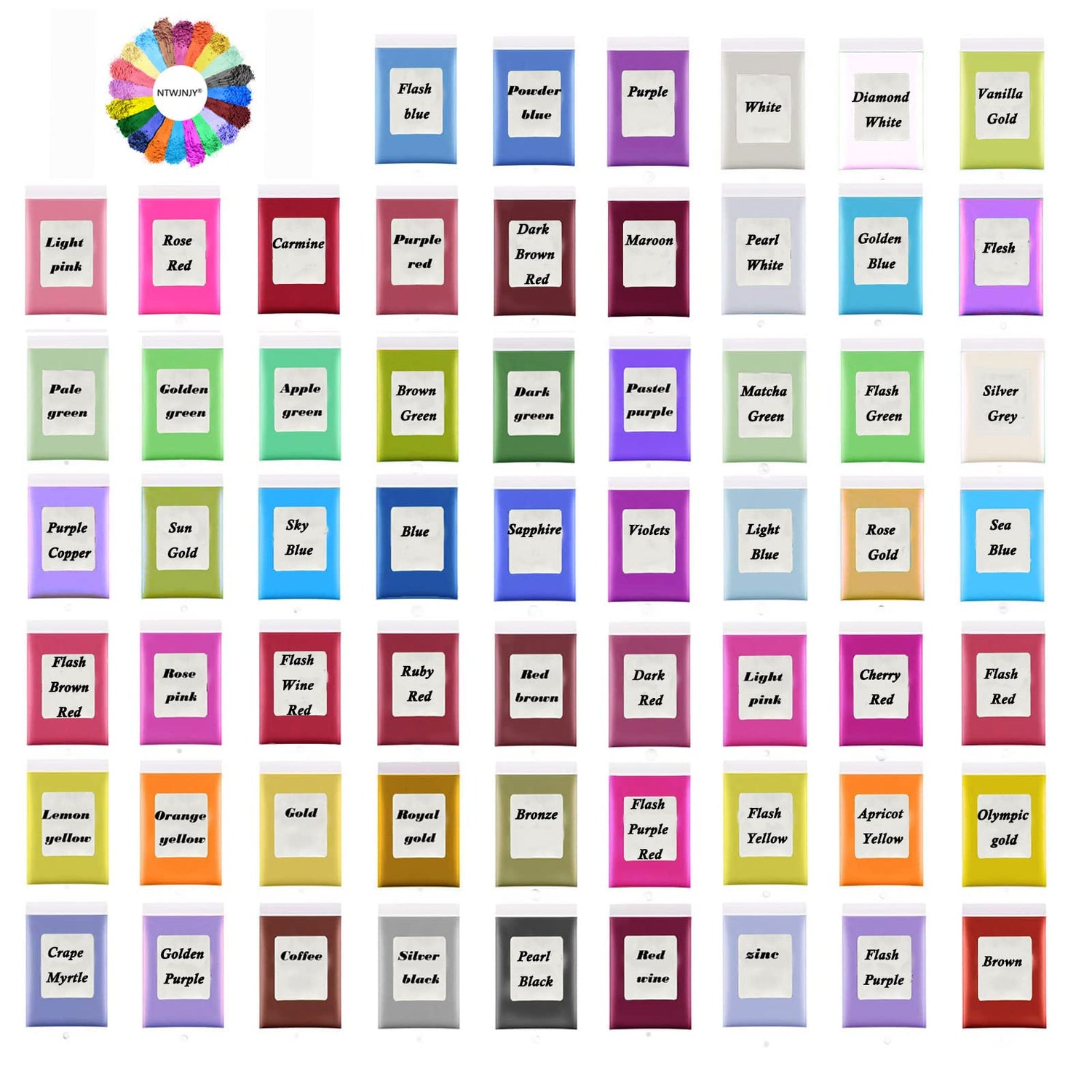 NTWJNJY Mica Powder,60 Colors Pearlescent Resin Pigment for Epoxy Resin,Nails,Soap Making Supplies,Lip Gloss,Candle Making Dye,Bath Bomb,Art NTWJNJY