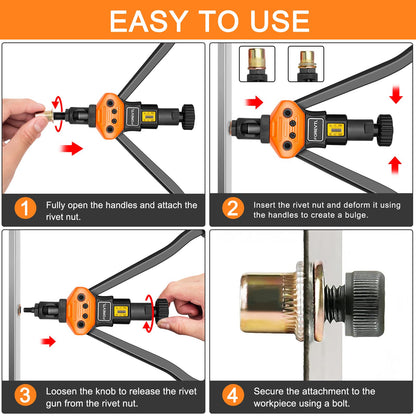 FOREVTL Rivet Nut Tool - Heavy Duty 16” Rivnut Tool with 13 Metric & SAE Mandrels, 150 PCS Rivet Nut Kit, Threaded Nutsert Tool in Blow Molded Carry - WoodArtSupply