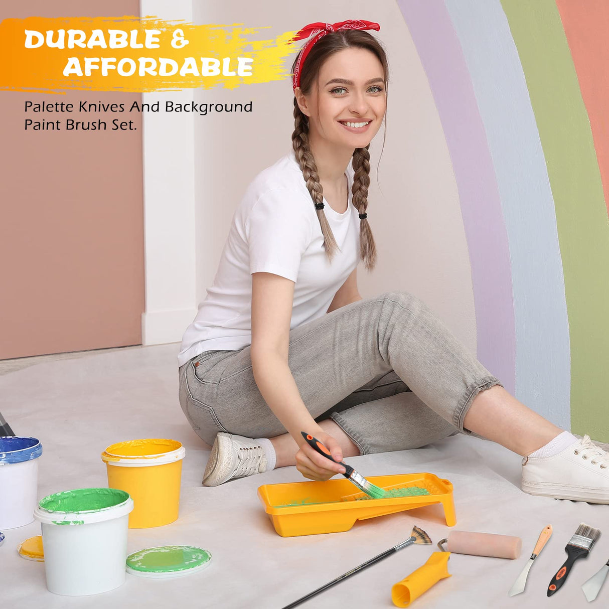 5 Pieces Painting Knife Set Background Blender Brush and Fan Blender Artist Brush Stainless Steel Palette Knife 2 Inch and 1 Inch Landscape Brush for CHENGU