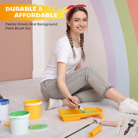 5 Pieces Painting Knife Set Background Blender Brush and Fan Blender Artist Brush Stainless Steel Palette Knife 2 Inch and 1 Inch Landscape Brush for CHENGU