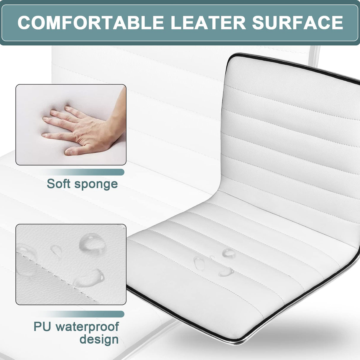 OFIKA Office Desk Chair, Adjustable Task Chair, Low Back Faux Leather Ribbed Swivel Chair, Armless Home Rolling Vanity Chair Retro with Wheels, OFIKA