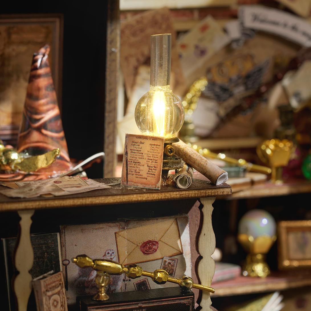 DIY Book Nook Kit Expanable Miniature Dollhouse Kit, Retro European Magic House Bookshelf Insert Model with LED Light, Bookend Building Set Hobbies Hallisun