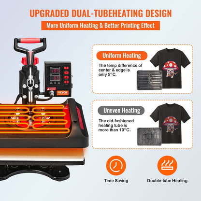 VEVOR 11 in 1 Heat Press Machine Combo 15x12 Inch Tshirt Press Machine 360° Swing Away Digital Shirt Printing Multifunction Heat Transfer Clamshell