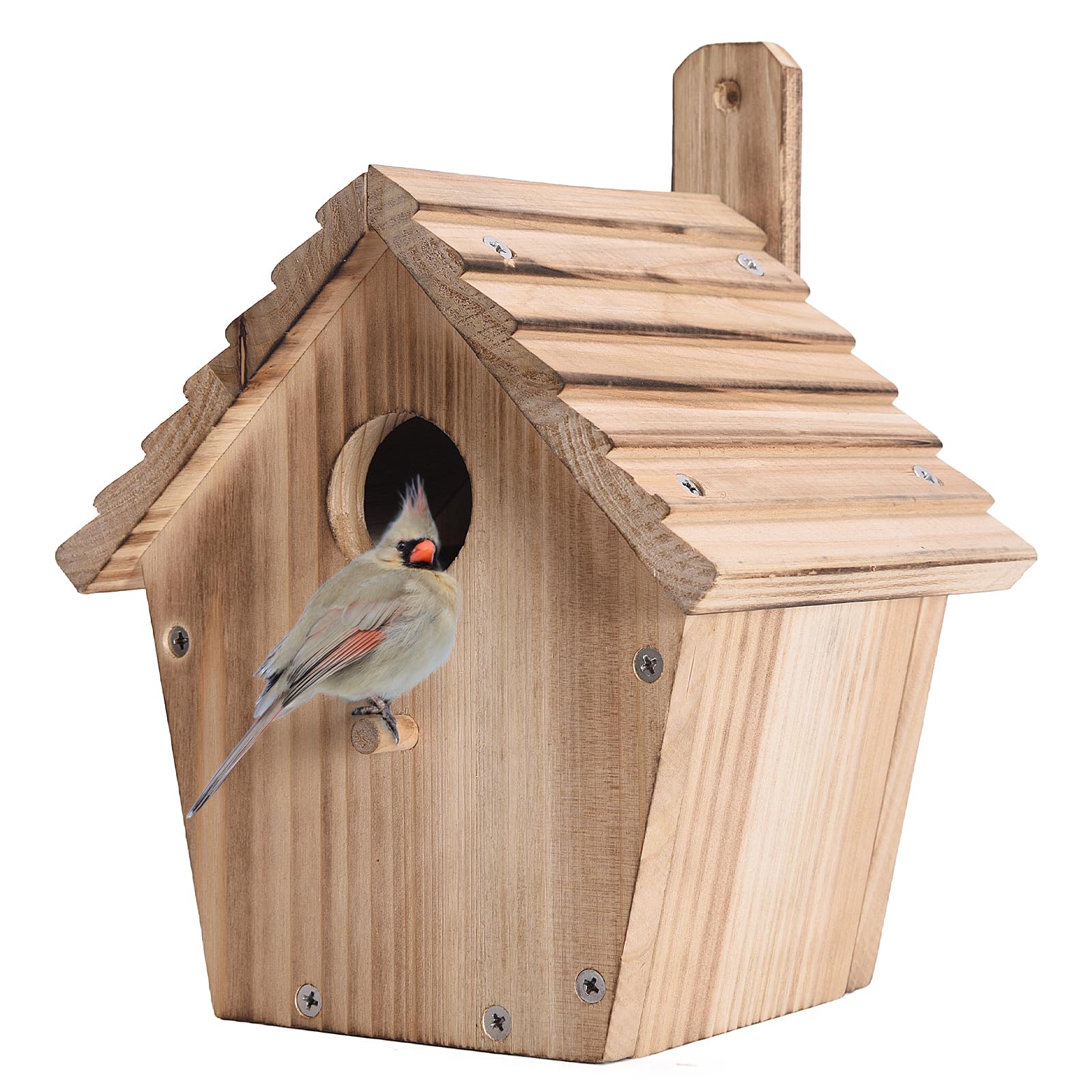 Wooden Bluebird House for Outside,Hanging Birdhouses with Pole,Outdoor Wild Bird Box House,Finch Cardinals Wren Robins Nesting Box Birdhouse for - WoodArtSupply