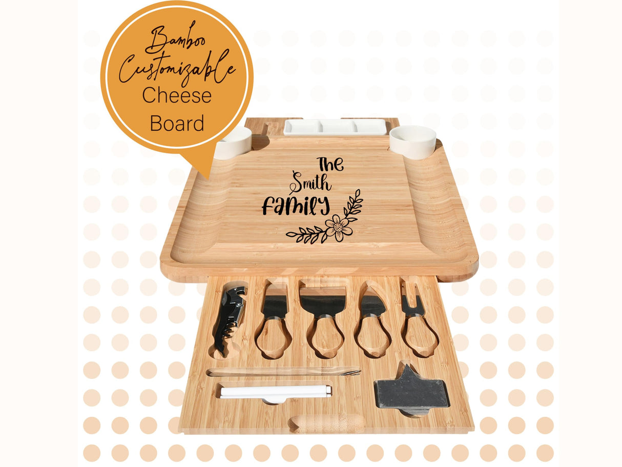 Personalized Charcuterie Board, Bamboo Cheese Board, Wedding Gifts, Housewarming Gift, Birthday Gifts for Women or Men, Custom Engraved Serving YEWBEE