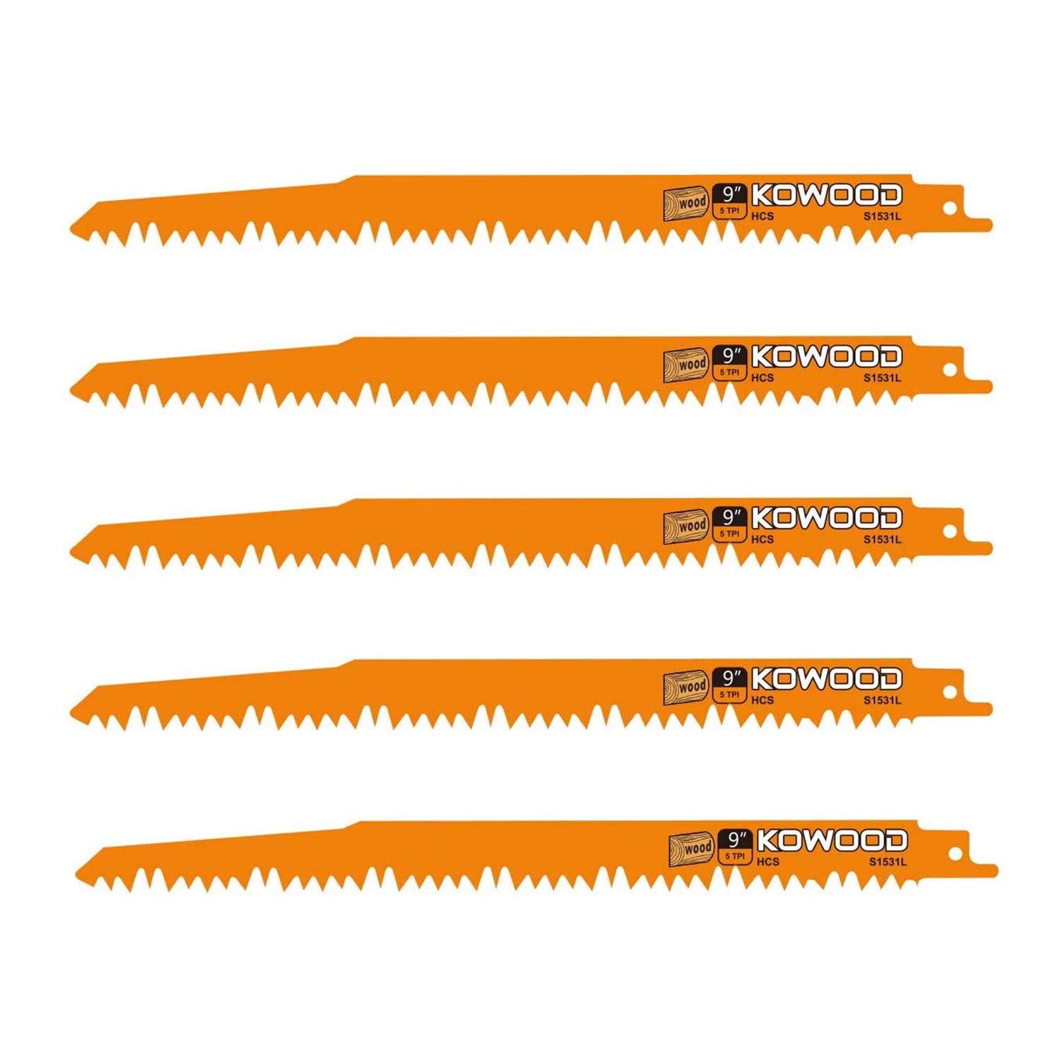 9-Inch Wood Pruning Saw Blades for Reciprocating/Sawzall Saws/Sabre Saws by KOWOOD - 5 Pcs Pack Wood Cutting Set KOWOOD