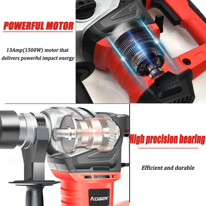 AOBEN Rotary Hammer Drill with Vibration Control and Safety Clutch,13 Amp Heavy Duty 1-1/4 Inch SDS-Plus Demolition Hammer for Concrete-Including 3 - WoodArtSupply