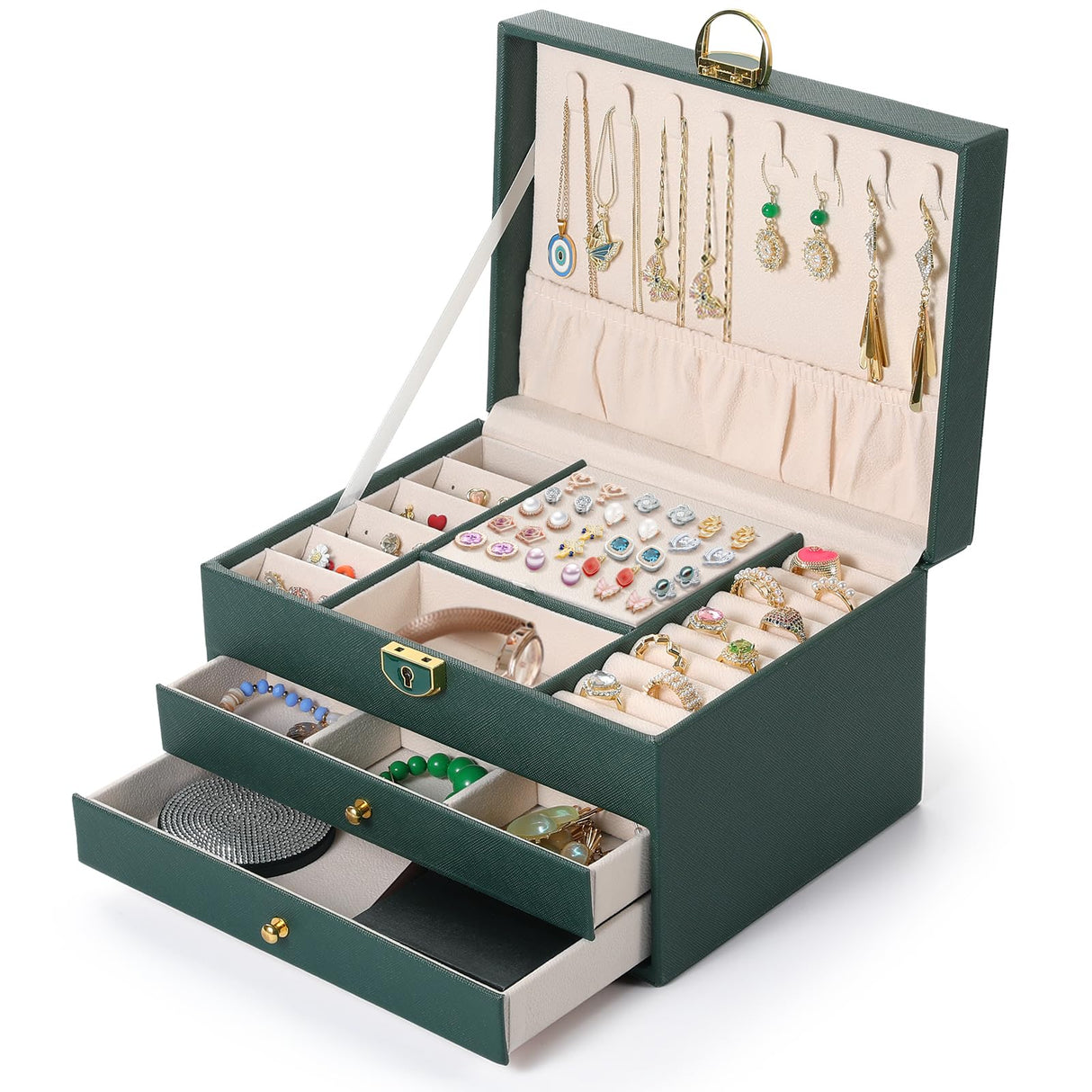 coobest 3 Layer Jewelry Box, Jewelry Holder Organizer with Jewelry Organizer Drawer, Large Jewelry Boxes & Organizer with Velvet Earring Organizer, coobest