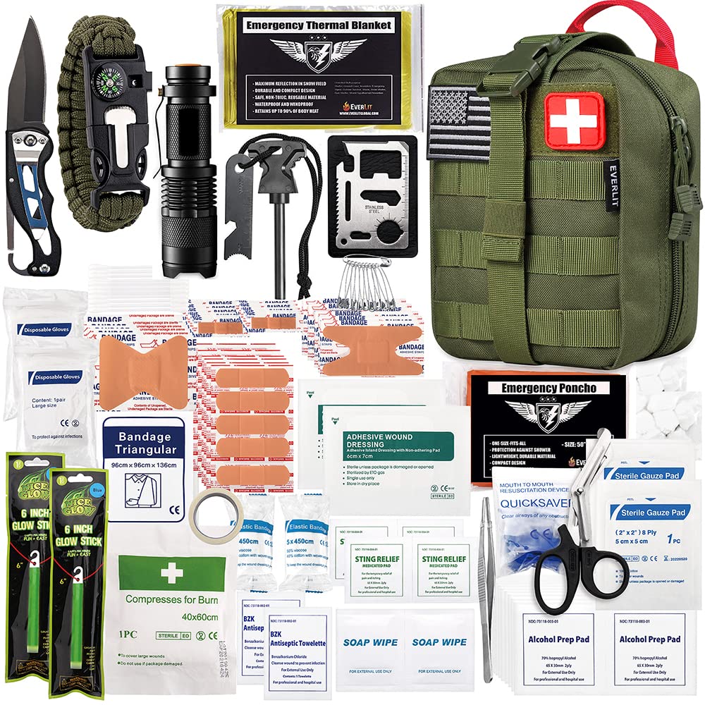 EVERLIT 250 Pieces Survival First Aid Kit IFAK EMT Molle Pouch Survival Kit Outdoor Gear Emergency Kits Trauma Bag for Camping Boat Hunting Hiking EVERLIT