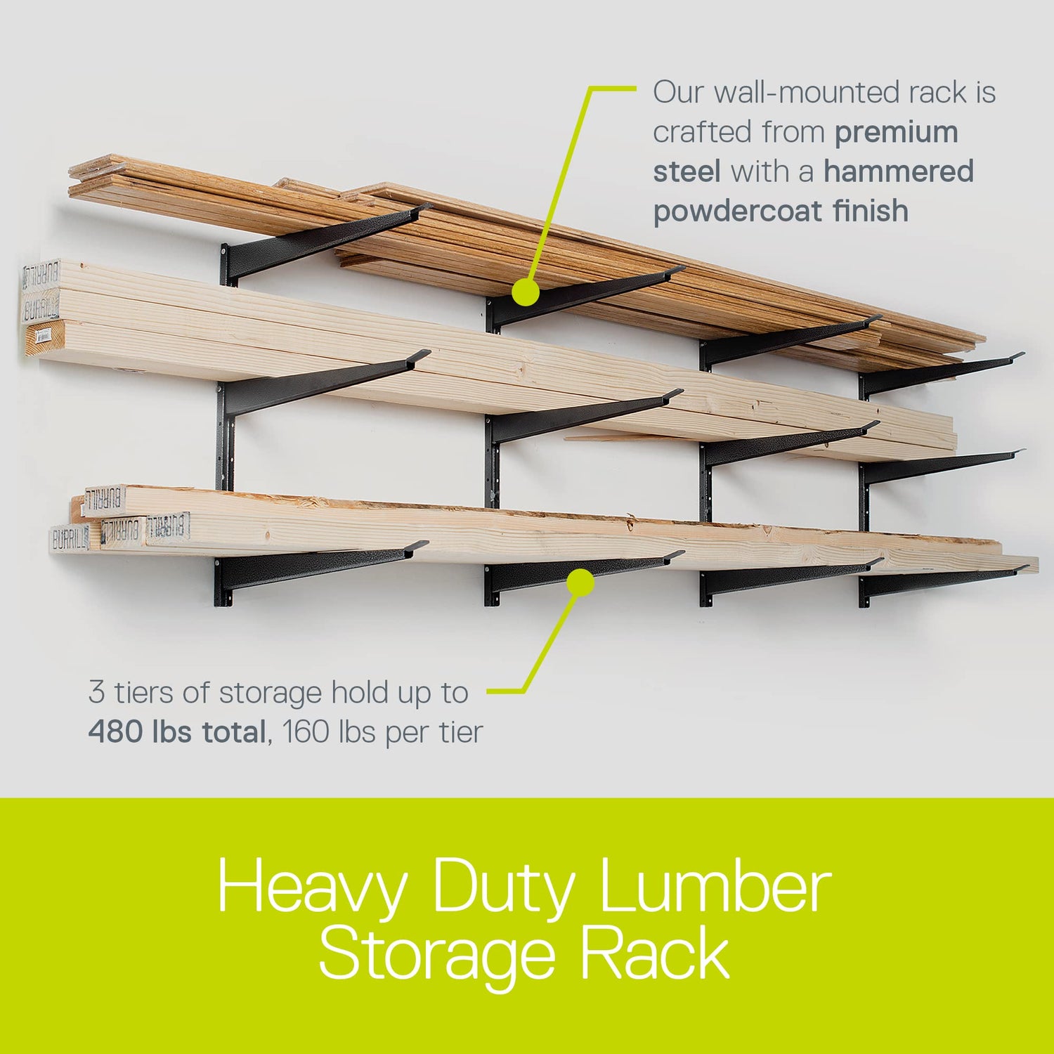 Heavy Duty Wood and Lumber Storage Rack, Holds Up to 480 lbs - Easy to Install Mounted Rack with Steel Construction for Indoor & Outdoor Storage Delta Cycle & Home
