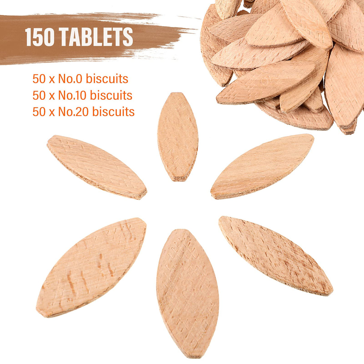 Beechwood Joiner Biscuits Number 0, 10, 20 Wood Joining Biscuits Woodworking Biscuits Assorted Beech Wood Chips for Crafting Woodworking(150 Pieces) Yalikop