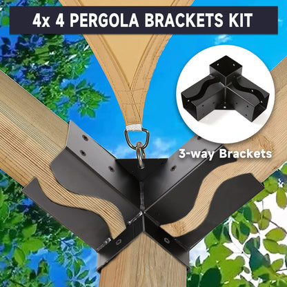 3-Way DIY Pergola Bracket Kit for 4x4 Inch Wood Beams - Huzxbw Ideal for DIY Pergola Projects (3-Way Corne Brackets with Post Bases)… - WoodArtSupply