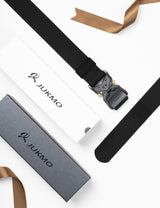 JUKMO Tactical Belt, Military Hiking Rigger 1.5" Nylon Web Work Belt with Heavy Duty Quick Release Buckle (Black, Medium) JUKMO