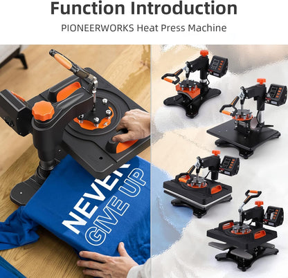 Heat Press Machine for T Shirts, 11 in 1 Auto Hat Heat Press Sublimation, 800W 360° Rotation Swing-Away, Dual-Tube Heating Printing for DIY T-Shirts - WoodArtSupply