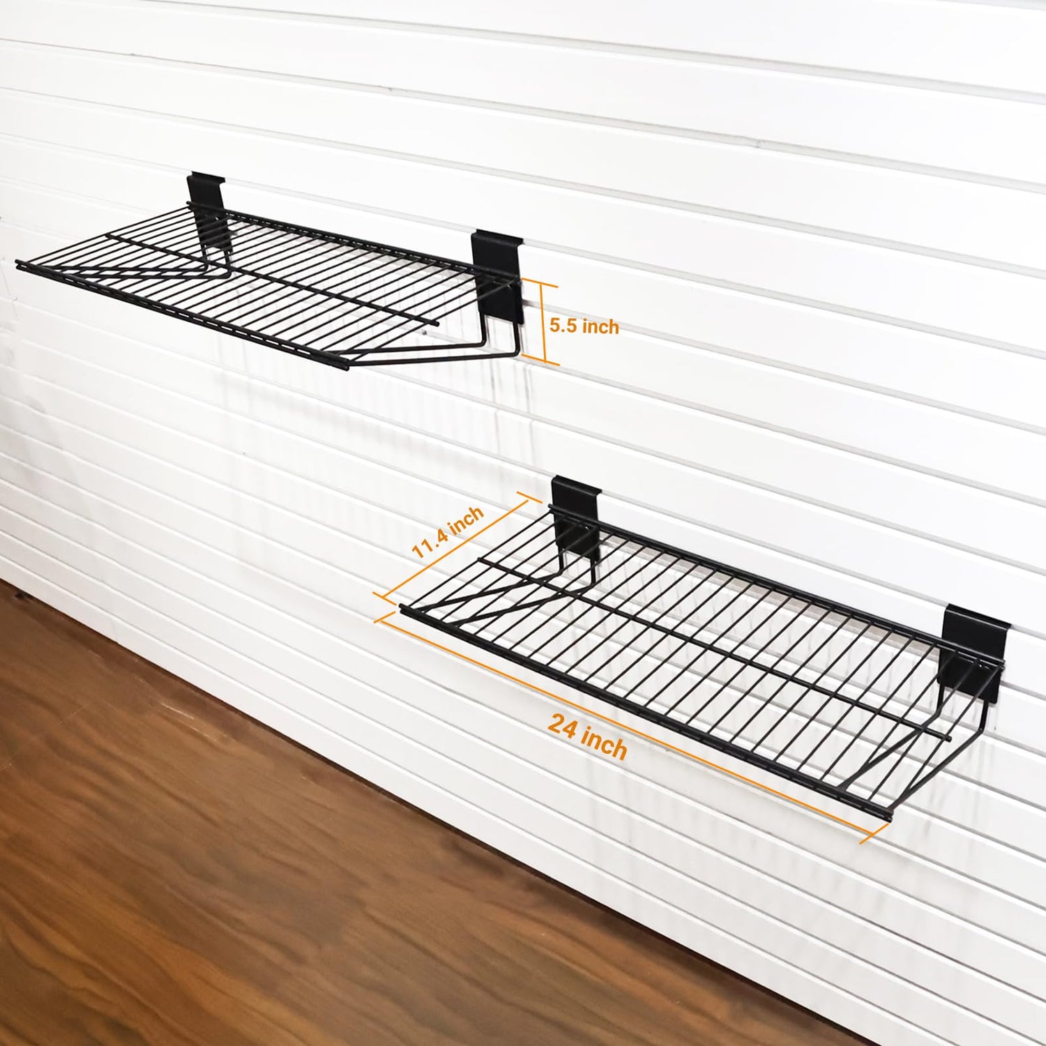 ATOOLA Slatwall Shelves 24 Inch, Heavy Duty Slatwall Accessories, Slat Wall Wire Shelf, Gargage Storage Slatboard Shelves (2 Pack) ATOOLA