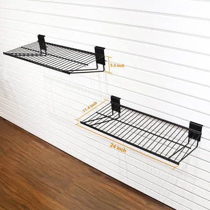 ATOOLA Slatwall Shelves 24 Inch, Heavy Duty Slatwall Accessories, Slat Wall Wire Shelf, Gargage Storage Slatboard Shelves (2 Pack) - WoodArtSupply