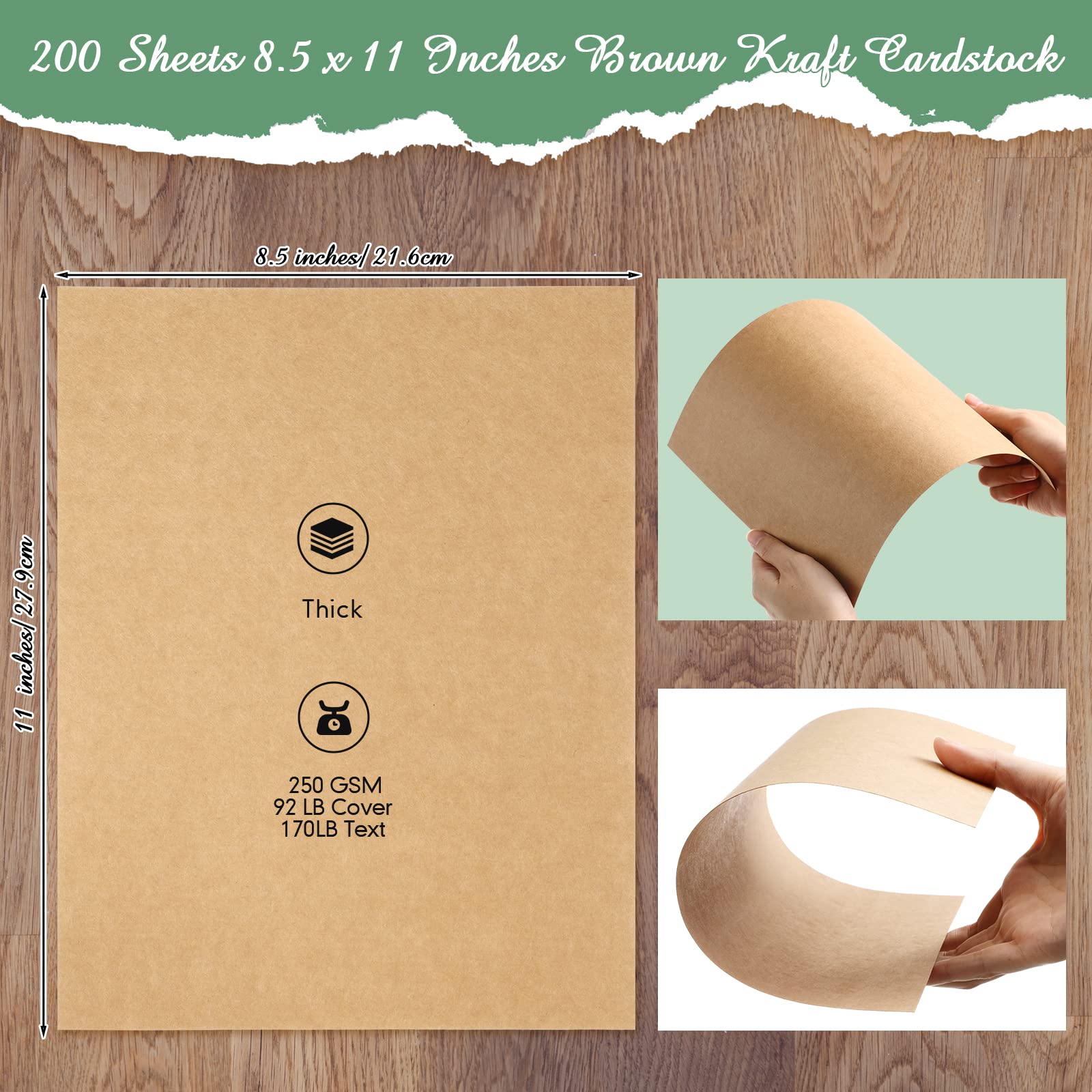 200 Sheets 8.5 x 11 Inches Kraft Cardstock Thick Paper Heavyweight Card Stock Printer Paper 250 GSM 92 LB Cover 170 LB Text Card Stock for - WoodArtSupply