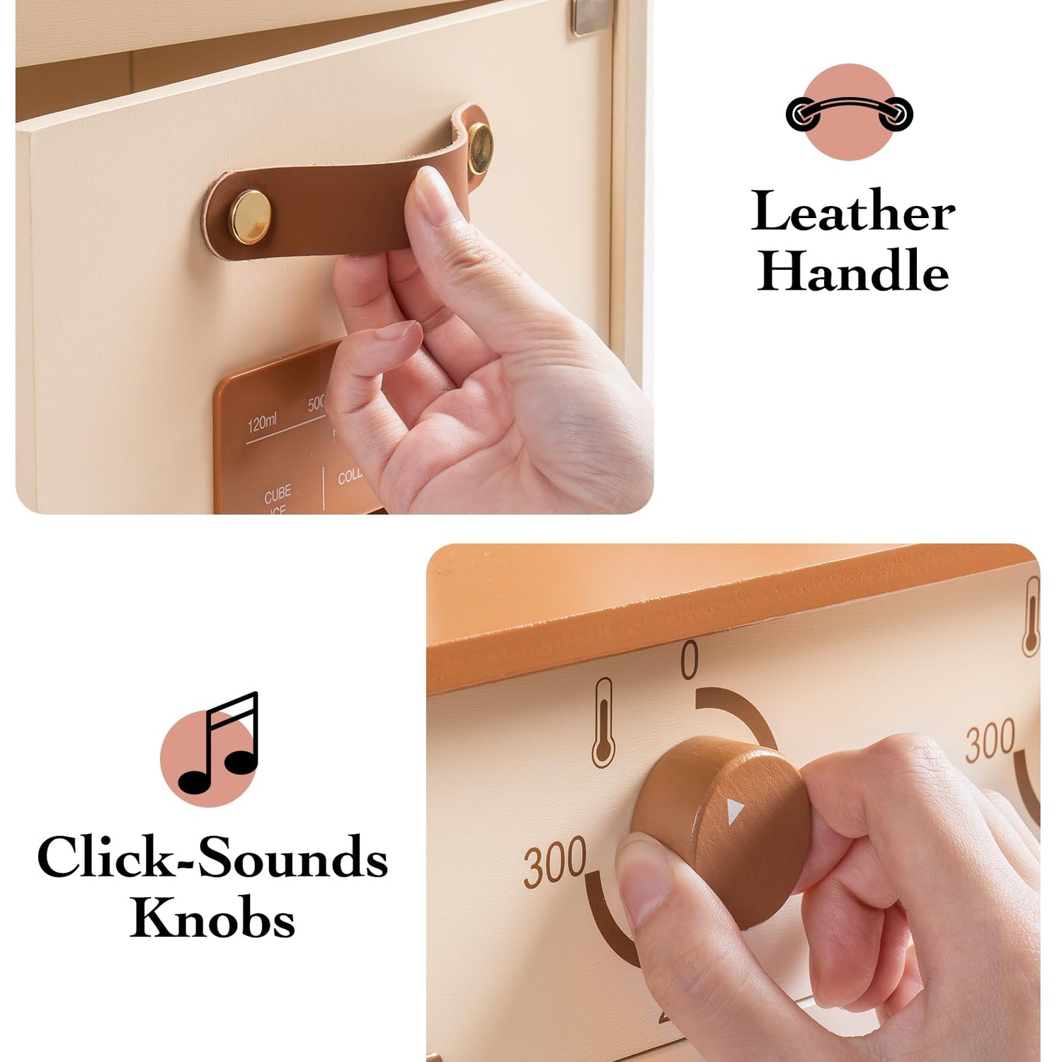 ROBOTIME Play Kitchen with Pretend Ice Cube Dispenser for Kids, Wooden Kids Kitchen Playset, Toy Kitchen Set for Toddler Age 3 4 5 6 (Mocha) ROBOTIME