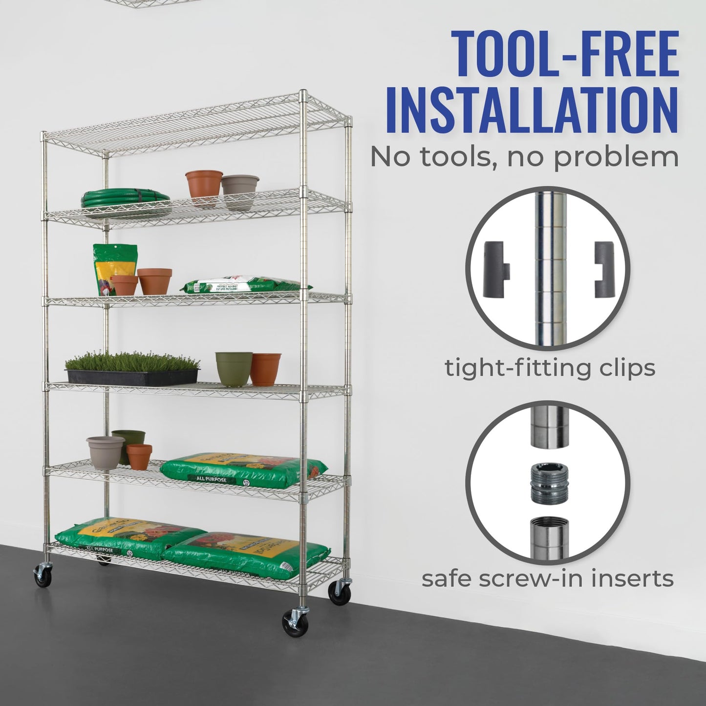 Heavy-Duty NSF Certified SafeRacks Storage Shelves with Wheels - Adjustable Steel Wire Shelving Unit - WoodArtSupply