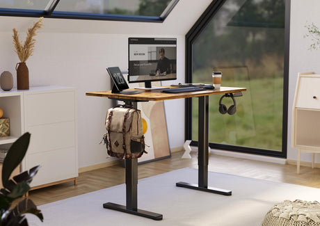 Claiks Electric Standing Desk, Adjustable Height Stand up Desk, 48x24 Inches Sit Stand Home Office Desk with Splice Board, Black Frame/Rustic Brown Claiks