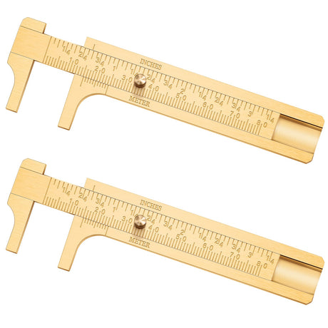 Konohan 2 Pcs Brass Vernier Caliper Pocket Caliper Handy Caliper Measuring Mini Tool Double Scale Sliding Gauge Metal Pocket Ruler for Bead Wire Konohan