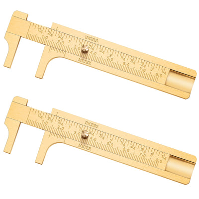 Konohan 2 Pcs Brass Vernier Caliper Pocket Caliper Handy Caliper Measuring Mini Tool Double Scale Sliding Gauge Metal Pocket Ruler for Bead Wire