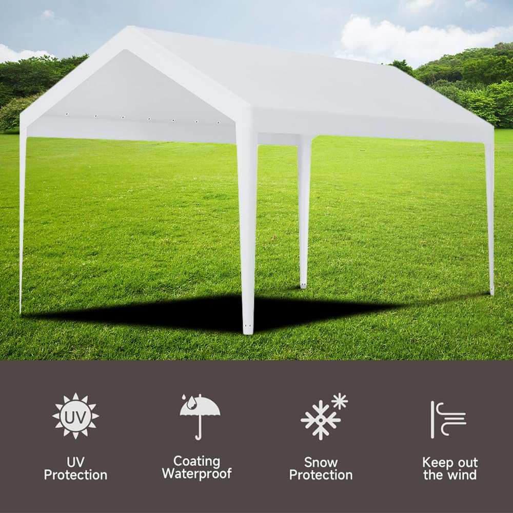 Carport Replacement Canopy, Replacement Top Cover for 12' x 20' Carport Frame, 180G PE Fabric Waterproof & UV Protected Tarp with Ball Bungees, White - WoodArtSupply