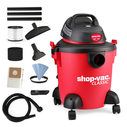 Shop-Vac 5 Gallon 4.5 Peak HP Wet/Dry Vacuum, Portable Heavy-Duty Shop Vacuum 3 in 1 Function with Attachments for House, Garage, Car & Workshop,