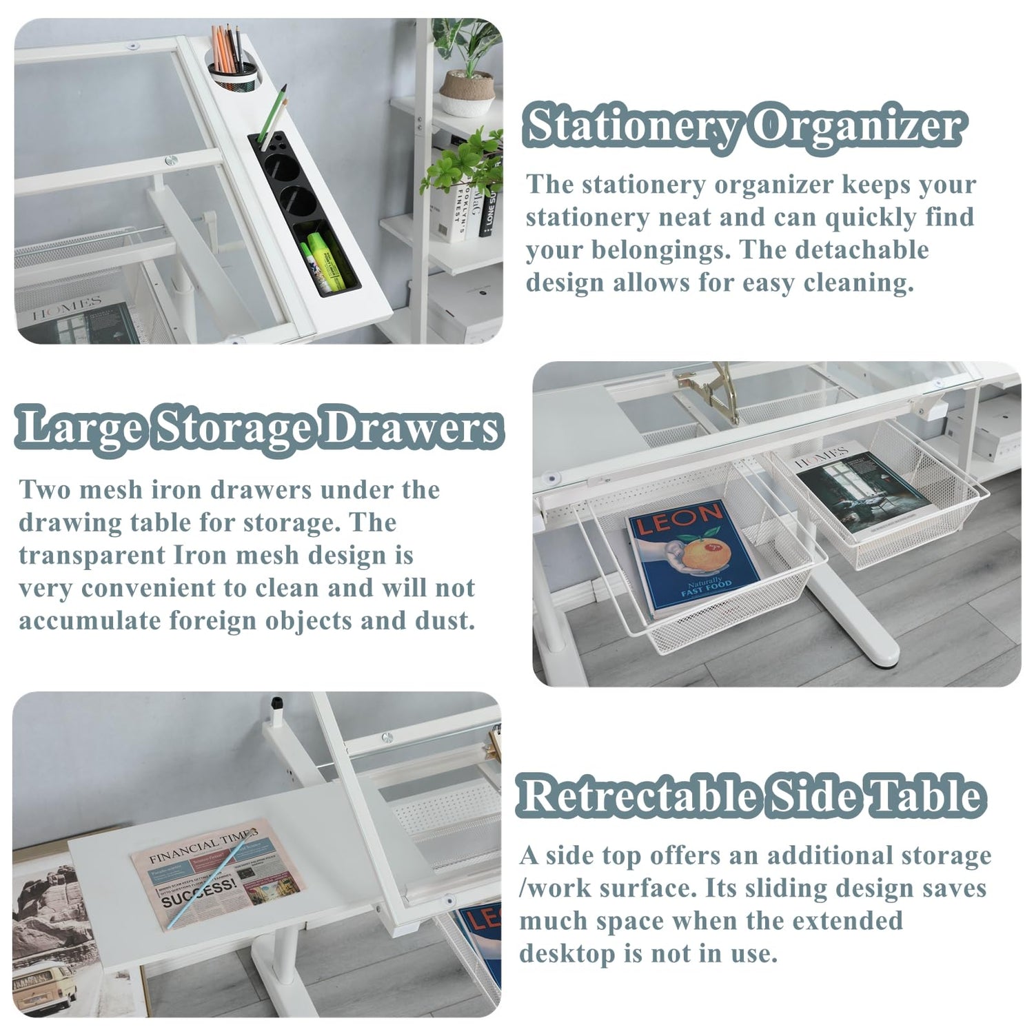 Gagawin Upgraded Height Adjustable Drafting Table Drawing Desk Artist Table with Stool for Home Office, Tilting Glass Tabletop Art Craft Desk w/2 Gagawin