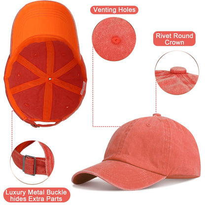 7 Pieces Unisex Vintage Washed Distressed Baseball Hat Baseball Cap Twill Adjustable Dad Hat (Khaki, Gray, Rose Red, Navy Blue, Sky Blue, Orange,