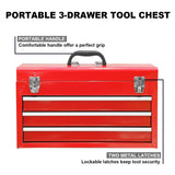 BIG RED ANTBD133-XB Torin 20" Portable 3 Drawer Steel Tool Box with Metal Latch Closure, Red BIG RED