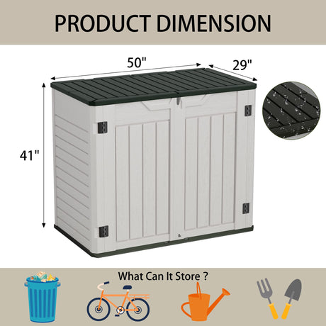 Greesum Outdoor Horizontal Resin Storage Sheds 34 Cu. Ft. Weather Resistant Resin Tool Shed, Extra Large Capacity Weather Resistant Box for Bike, Greesum