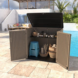 ADDOK Horizontal Large Outdoor Storage Sheds, Resin Patio Outdoor Storage Cabinet for Patio Furniture,Grill, Pool Toys and Gardening Tools. ADDOK