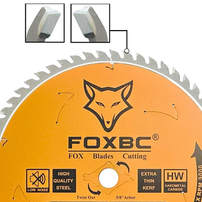 FOXBC 8-1/4 Inch Table Saw Blade 60 Tooth Fine Finish Wood Cutting with 5/8" Arbor, Diamond Knockout - WoodArtSupply