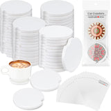 Zhehao 150 Pcs Ceramic Car Coasters with Bags and Cards 2.64'' Sublimation Coasters Blanks Ceramic Car Cup Holder Coasters with A Finger Notch for Zhehao
