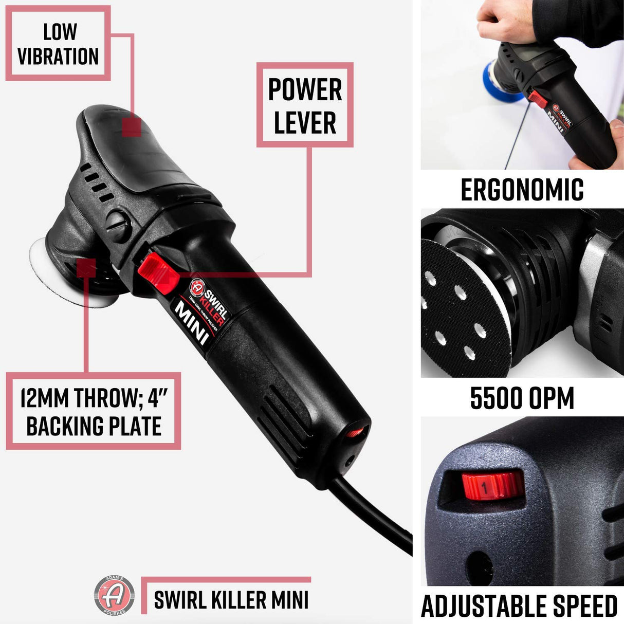 Adam's Polishes Swirl Killer 12mm Car Buffer Polisher Kit, Orbital Polishing Paint Correcting Tool, Car Scratch Remover, Correcting Polish, Use Post Adam's Polishes