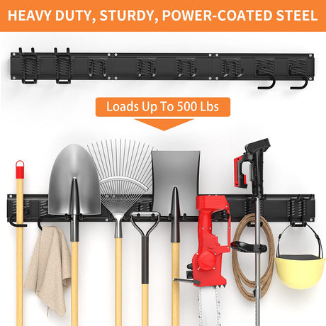 Garage Tool Organizer Wall Mount 11 PCS, Yard Garden Tool Organizer, Adjustable Garage Organizers with 8 Heavy Duty Hooks, Max Load 500lbs Garage Ailadl