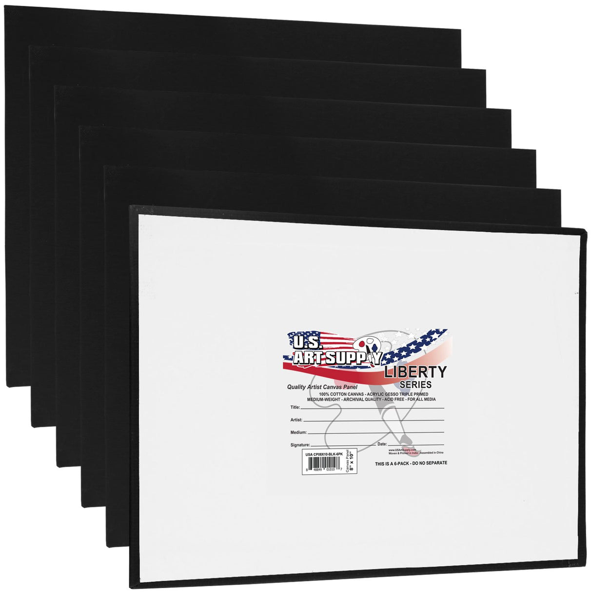 US Art Supply 8 X 10 inch Black Professional Artist Quality Acid Free Canvas Panels 6-Pack (1 Full Case of 6 Single Canvas Panels) U.S. Art Supply