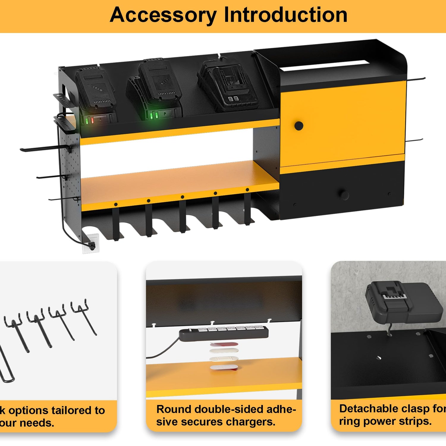 GDLF Heavy Duty Power Tool Organizer with Charging Station, Extra Large Wall Mount Garage Organizer with Battery Organization Cabinet & Drawer GDLF