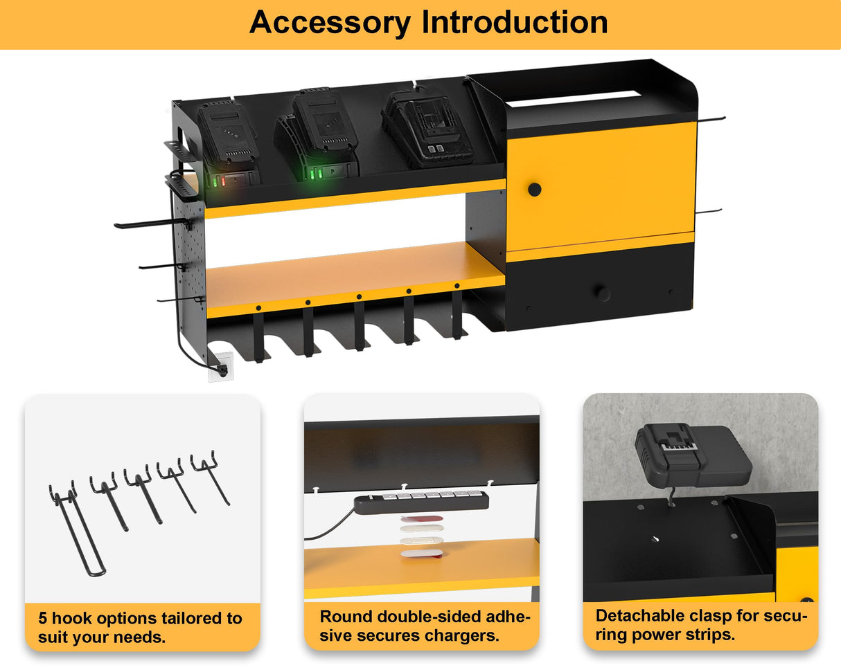 GDLF Heavy Duty Power Tool Organizer with Charging Station, Extra Large Wall Mount Garage Organizer with Battery Organization Cabinet & Drawer GDLF