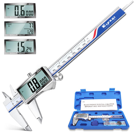 Kynup Digital Caliper, Caliper Measuring Tool with Large LCD Screen, Micrometer Caliper, Stainless Steel, Screen Splash Proof, Easy Switch from Inch Kynup
