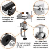 QWORK 3" Universal Tabletop Clamp Vice Tilts Rotate 360°, Portable Work Bench Vise for Drilling, Woodworking,Jewelry Making, Mental working QWORK