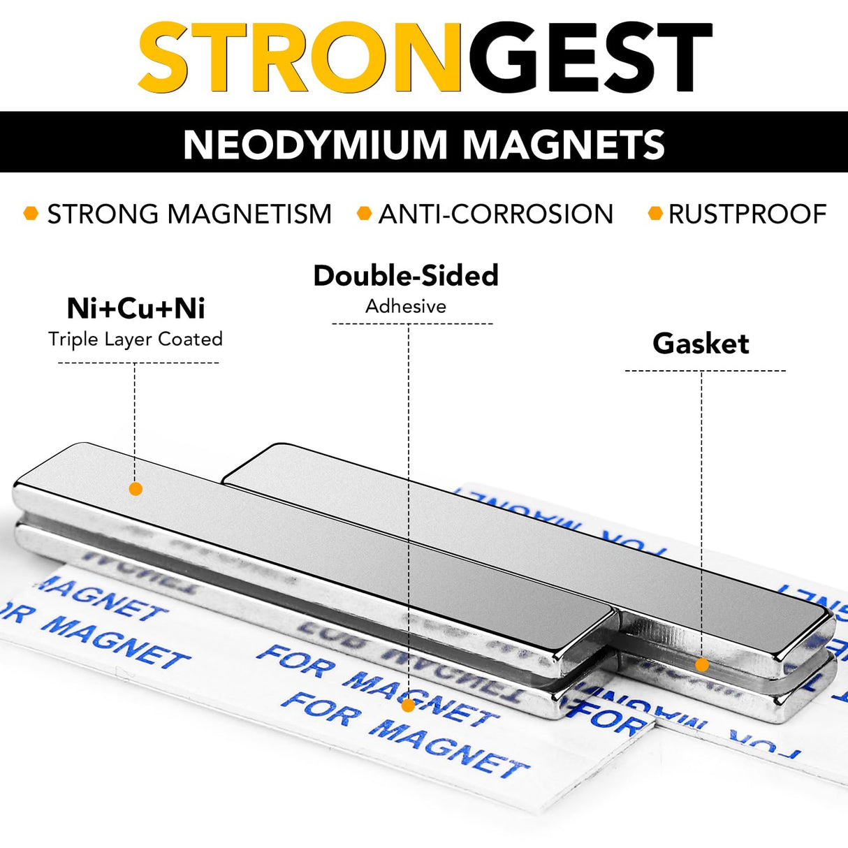Strong Magnet - 25 Pack Neodymium Bar Magnets, Powerful Rare Earth Magnets - Industrial Strength NdFeB Magnet Set for Fridge, DIY, Crafts - 60 x 10 x DIYMAG