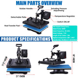 Heat Press Machine for Tshirts, 5 in 1 Heat Transfer Machine, 12" X 15" Heat Printing Press for Sublimation Combo with 360 Degree Rotation Swing Away AKEYDIY