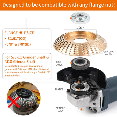 Pomsare Upgraded 4PCS Wood Grinding Wheel for 4" or 4 1/2" Angle Grinder, Grinder Wheel Shaping Disc w/Chain Attachment, Wood Carving Disc Tool for Pomsare