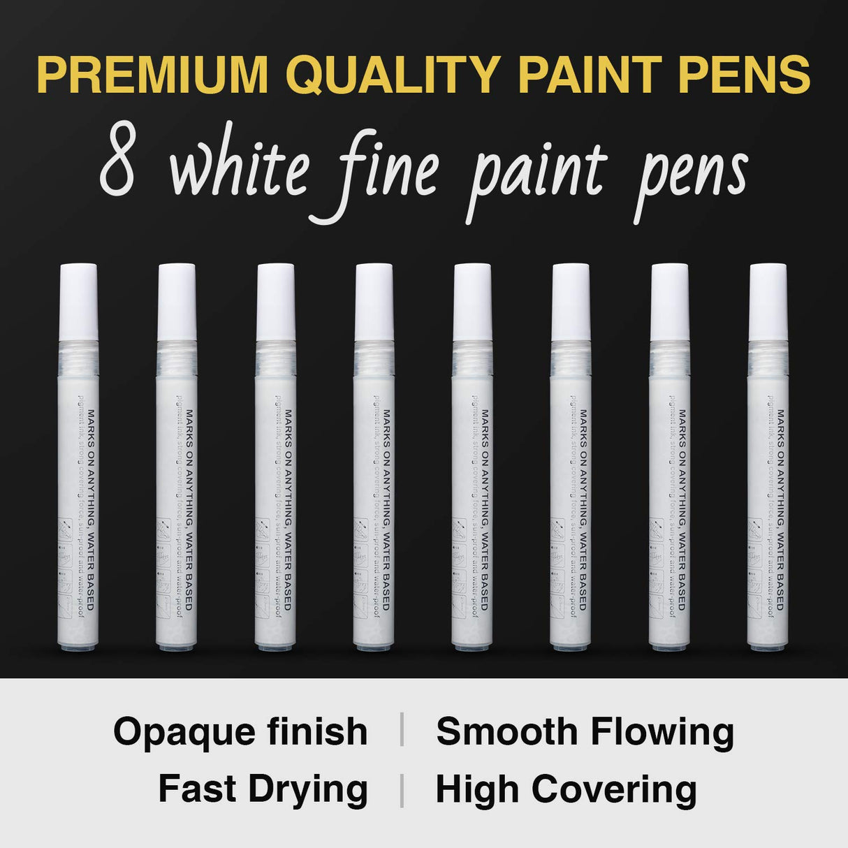 White Paint Pen for Art - 8Pack Acrylic White Paint Marker for Rock Painting, Stone, Wood, Canvas, Glass, Metal, Metallic, Ceramic, Tire, Graffiti, AKARUED
