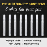White Paint Pen for Art - 8Pack Acrylic White Paint Marker for Rock Painting, Stone, Wood, Canvas, Glass, Metal, Metallic, Ceramic, Tire, Graffiti, AKARUED