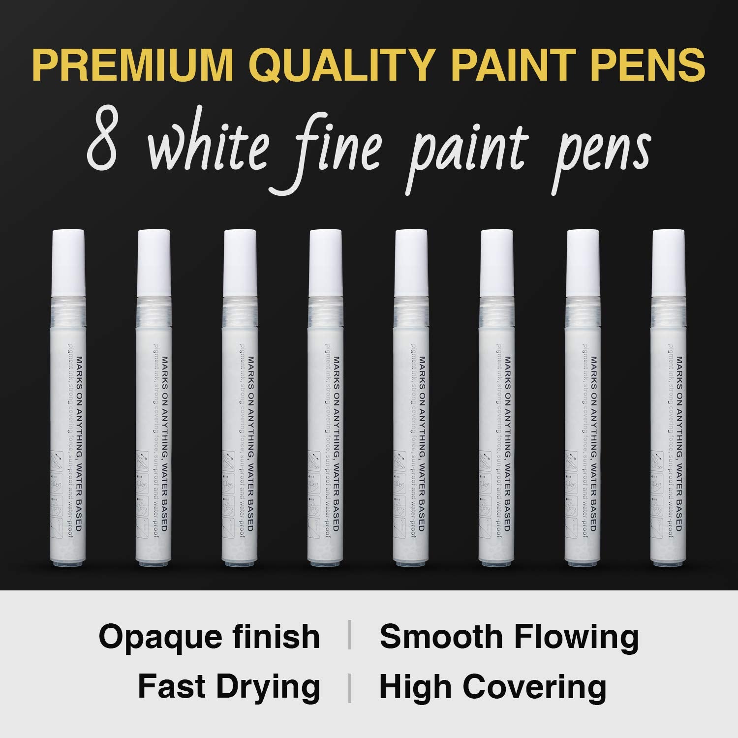 White Paint Pen for Art - 8Pack Acrylic White Paint Marker for Rock Painting, Stone, Wood, Canvas, Glass, Metal, Metallic, Ceramic, Tire, Graffiti, - WoodArtSupply